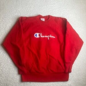80s Champion Reverse weave men's red spell out logo embroidered crew neck L